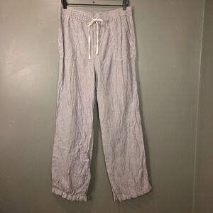 Artisan Ny Women's 100% Linen Wide Leg Pants Size L Navy & White Striped